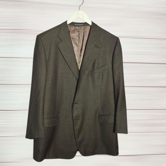 Ermenegildo Zegna Switzerland Wool Suit Jacket Blazer Taupe Brown 46L - Picture 2 of 15